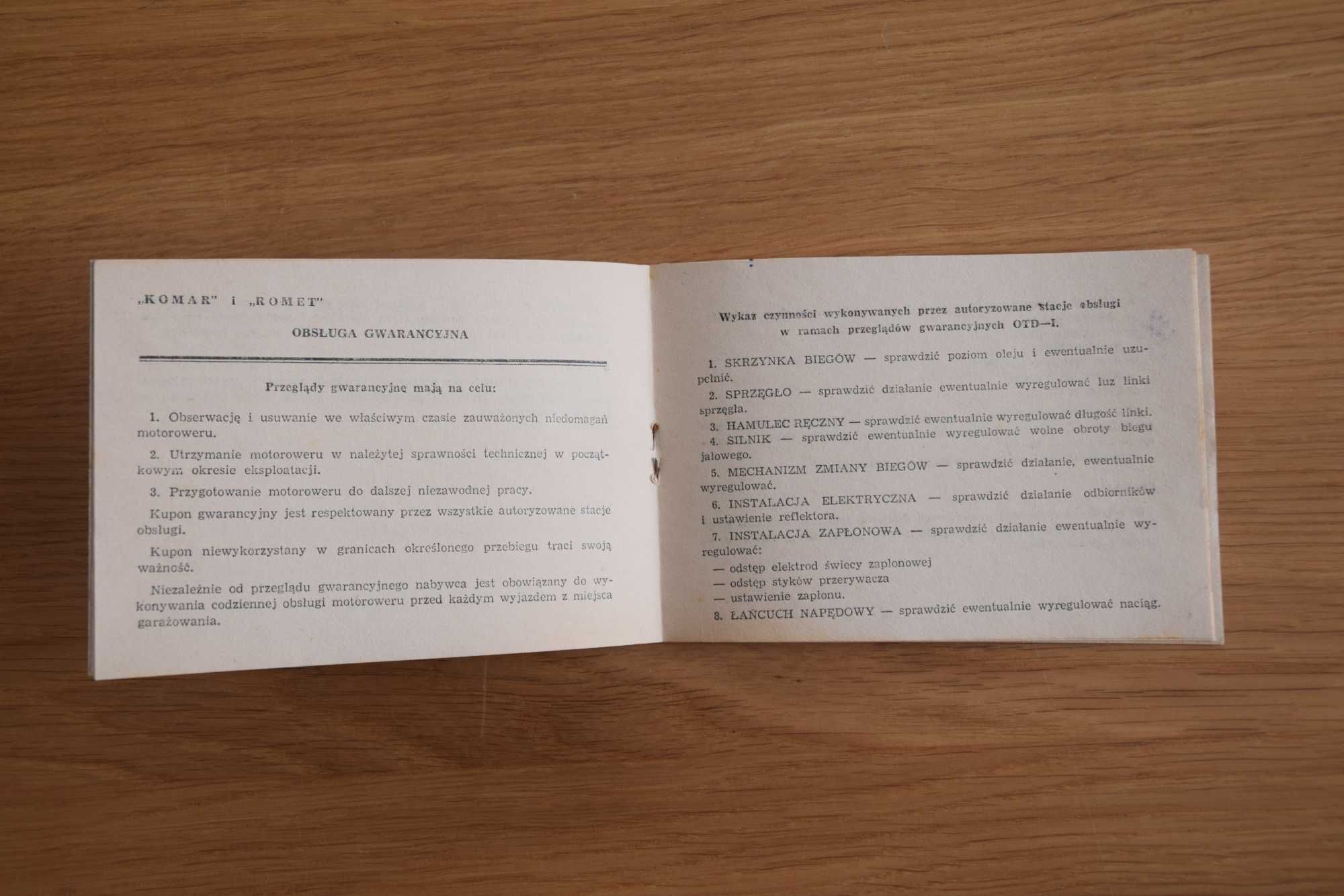 Książka Gwarancyjna KOMAR MR2351 ROMET