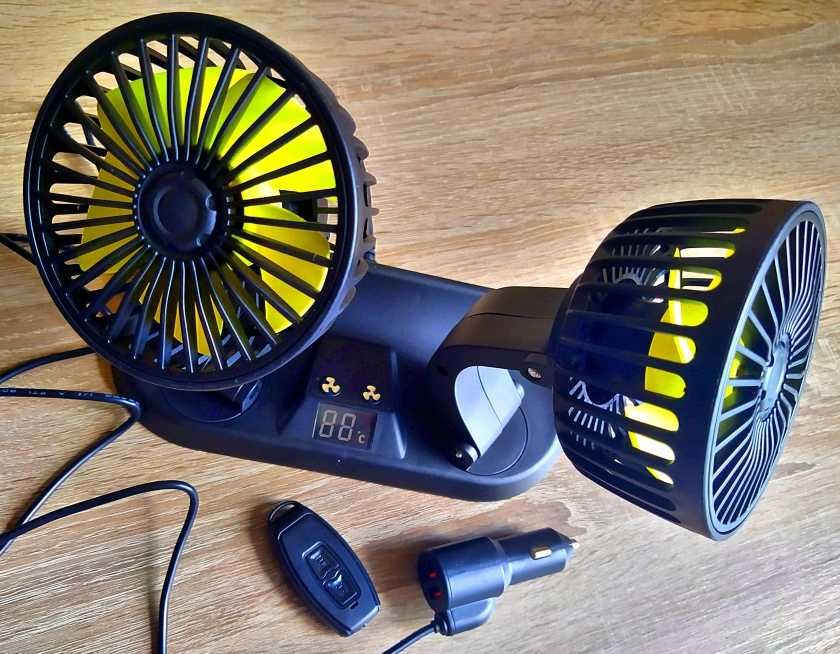 Вентилятор подвійний в салон авто кабіну вантажівки 12v 24v з пультом
