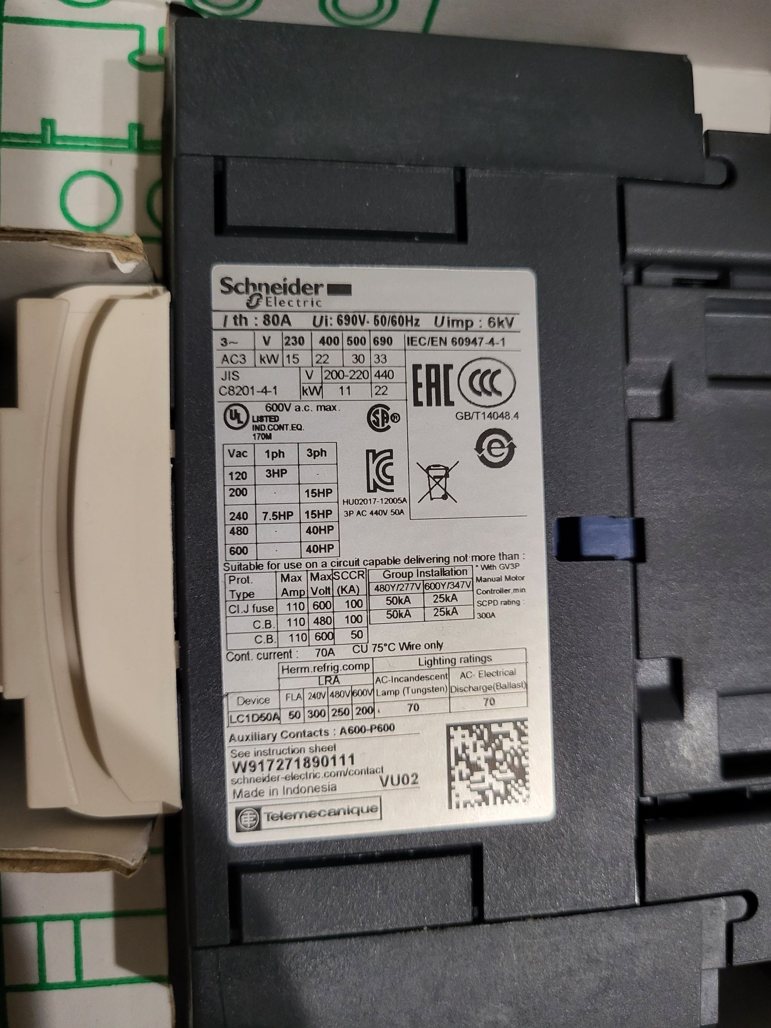 LC1D50AP7 контактор 3P 50А НО+НЗ, 230В Schneider Electric
4 139,00 грн