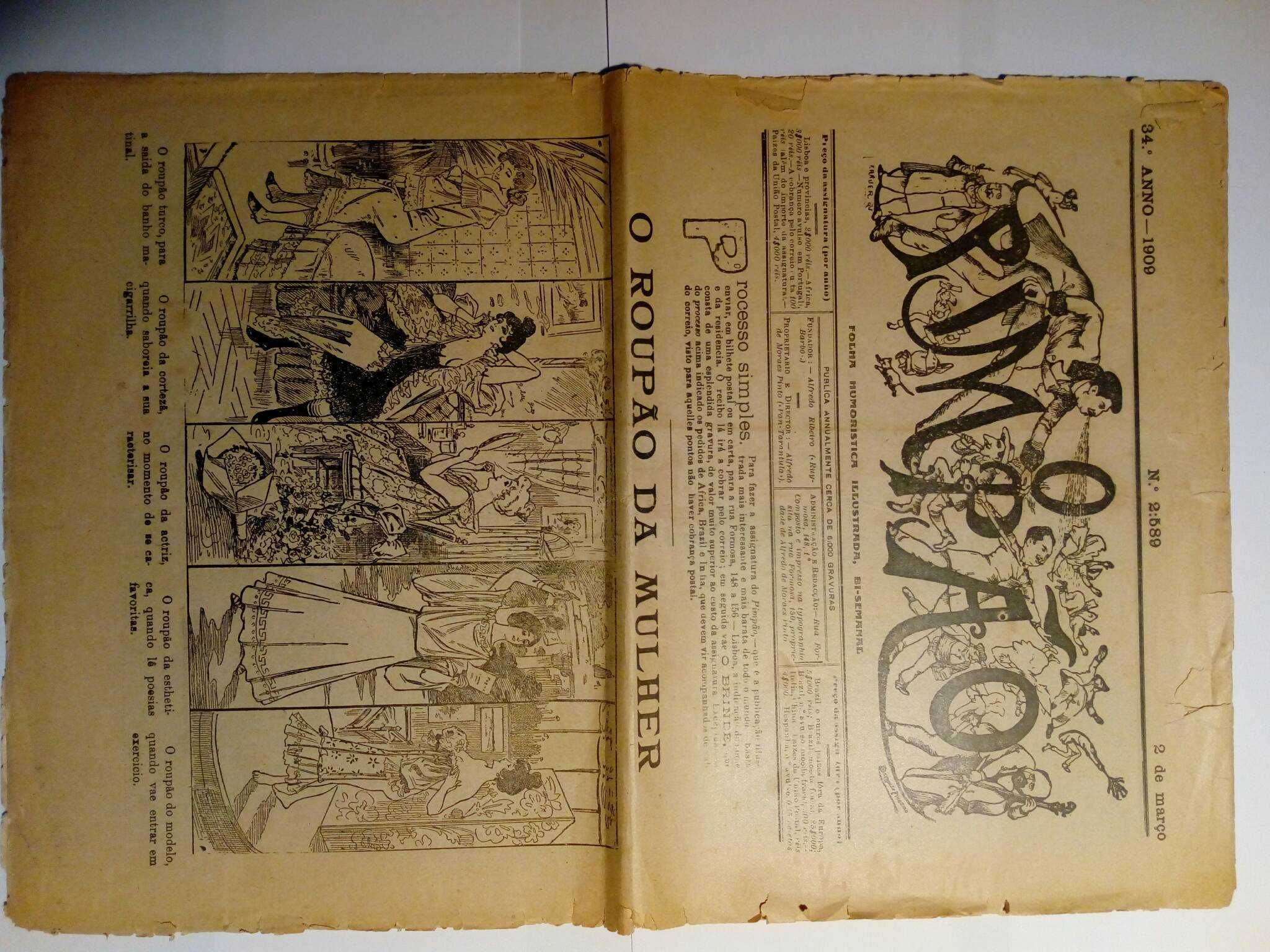 jornal humorista Pimpão (o roupão da mulher 1909 Raro  único completo