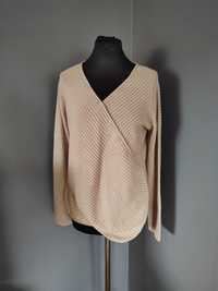 Beżowa bluzka sweter przód asymetryczny 40% bawełna