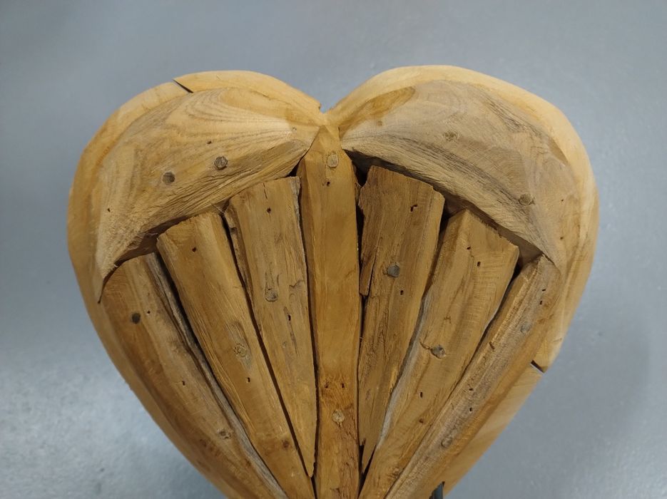 Serce Boho rzeźba drewno odzyskane Teak