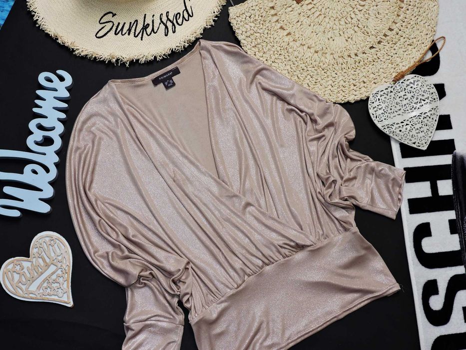 Primark Bluzka metaliczne złoto nietoperz koperta 40/42