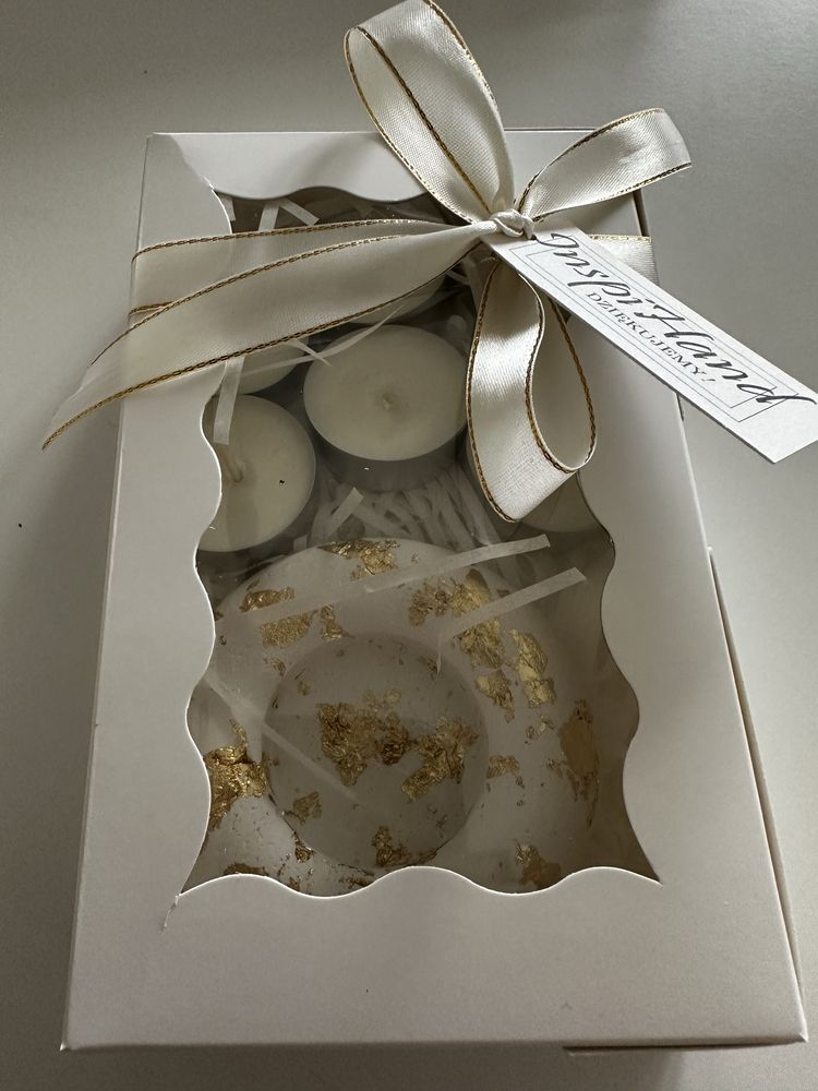 Świecznik gips  boks tealight sojowe zestaw  prezent  podziekowania