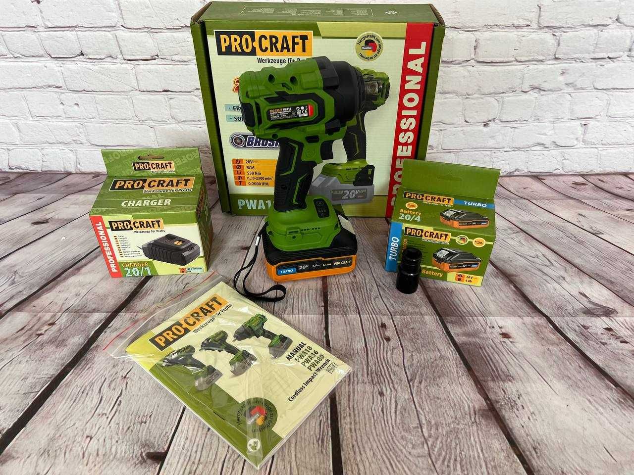 Гайковерт акумуляторний Procraft PWA18 -36 80, 1600 Нм, 20В, 4 Аг, Б/Щ