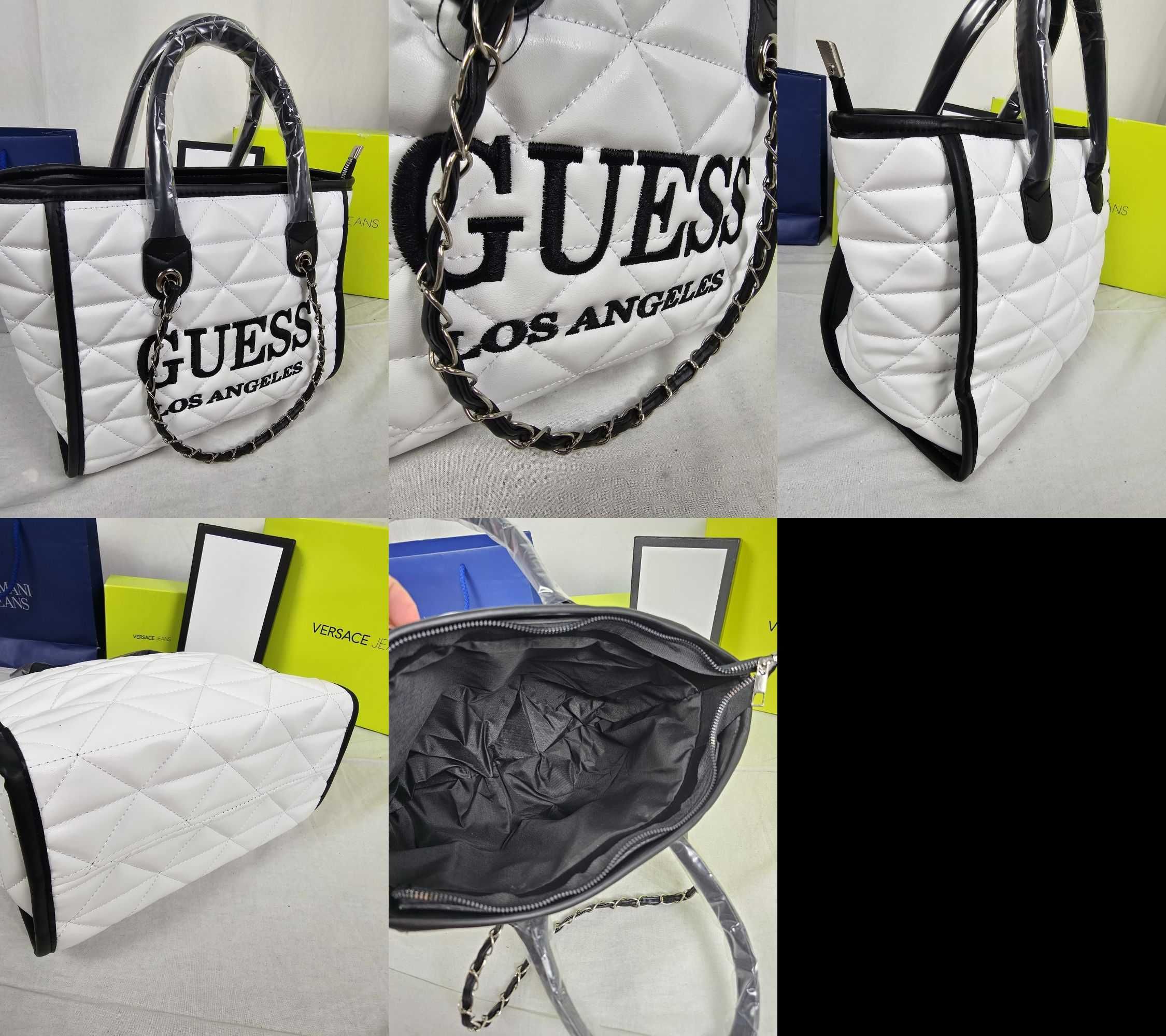 Torba torebka pikowana damska Guess Los Angeles kuferek duzy
