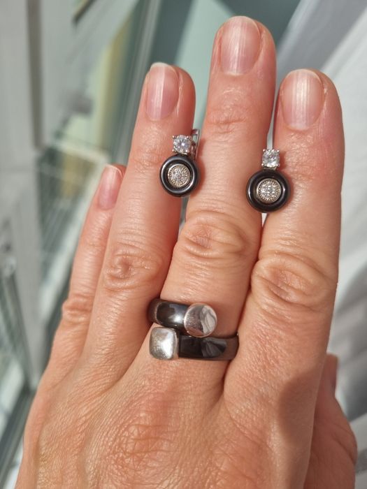 Сережки та перстень кераміка та срібло 925 проби, Італія