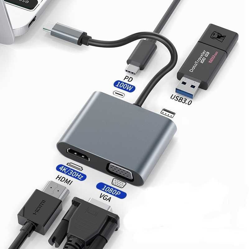 USB Хаб 4 in 1 для макбука, телефона Type C 4k HDMI + PD + USB 3.0