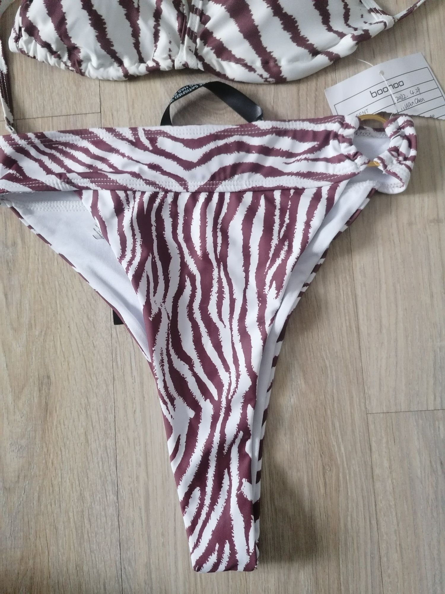 Strój kąpielowy dwuczęściowy S 36 M bikini zebra brąz wycięty wysoki