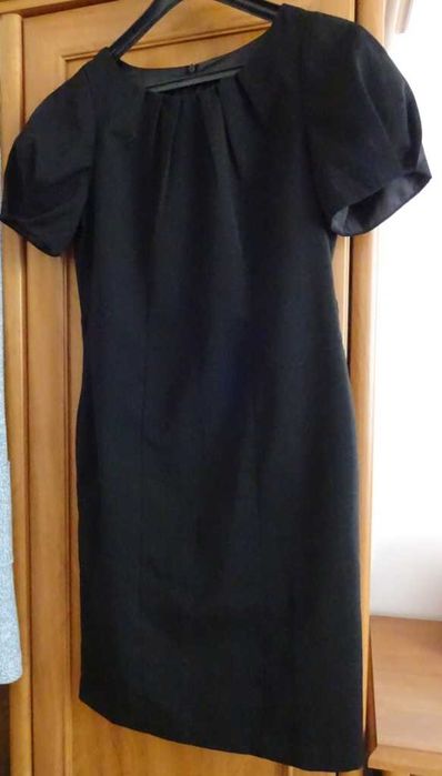 Sukienka Czarna Krótki Rękaw Elegancka Proste Cięcia, Zamek, Podszewka