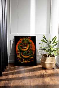 Plakat na Ścianę Obraz Zielony Chiński Smok Sztuka Dragon 50x70 cm