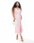 Asos Design 36 S Różowa Satynowa Sukienka Petite Kopertowa Pink D1314