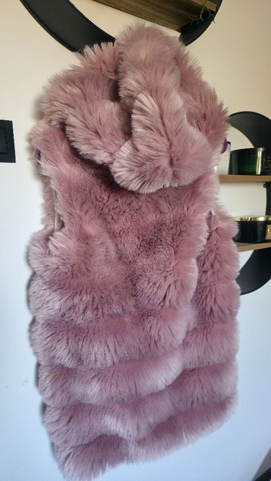 Różowy damski Bezrękawnik kamizelka futerko miś queen close gruby