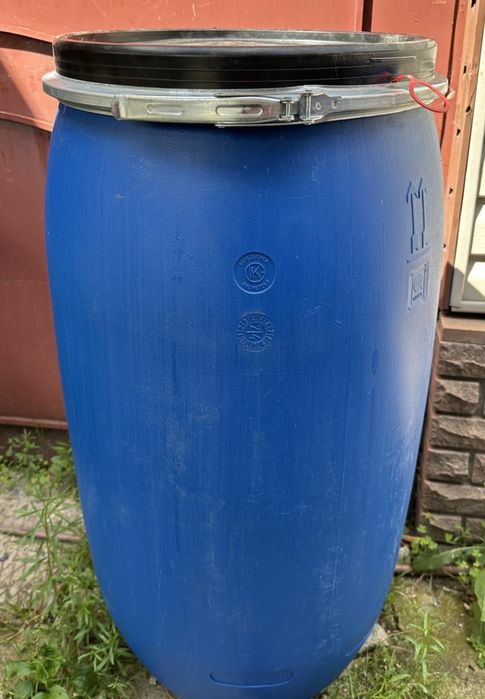 Бочка 170 л БВ синя герметична з металевим хомутом
