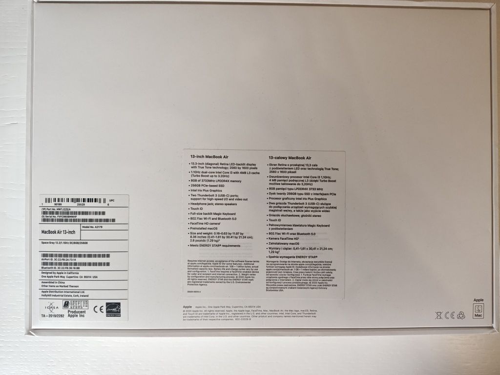 Apple MacBook Air 2020 ! Okazja ! Sprzedam ! 8GB DDR4! Dysk SSD!