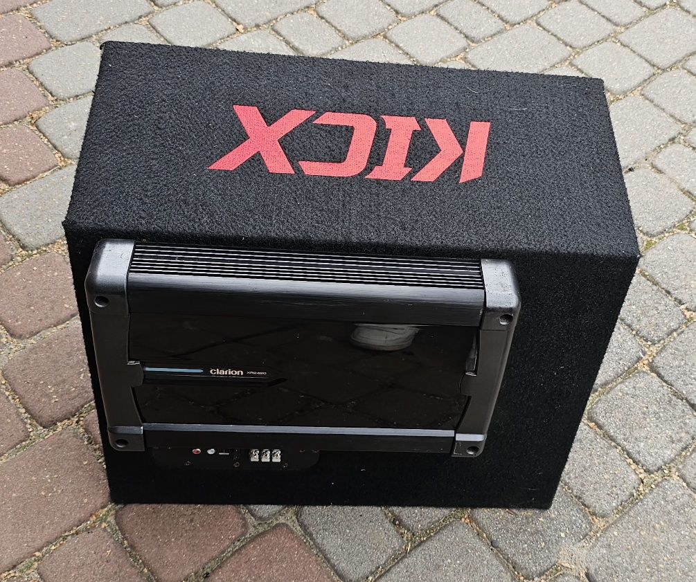 Subwoofer KICX 600w + wzmacniacz Clarion 4 kanałowy