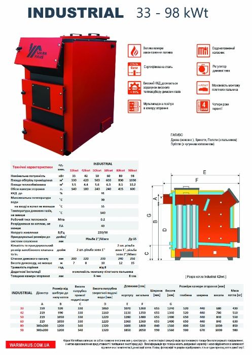 Купити твердопаливний котел, Твердопаливний котел 16, 21, 27, 33 кВт,