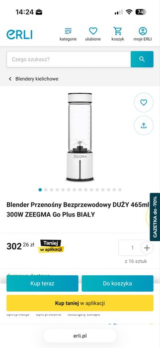Blender Przenośny Bezprzewodowy duży ZEEGMA Vitamine Go Plus biały