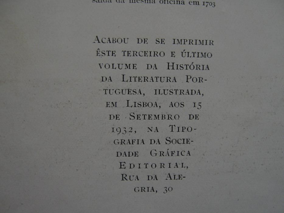Livros datados 1929 raros da historia da literatura portuguesa (3vol)