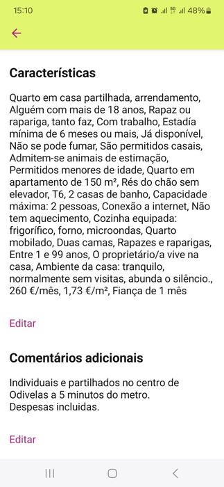 Quartos arrendar Odivelas