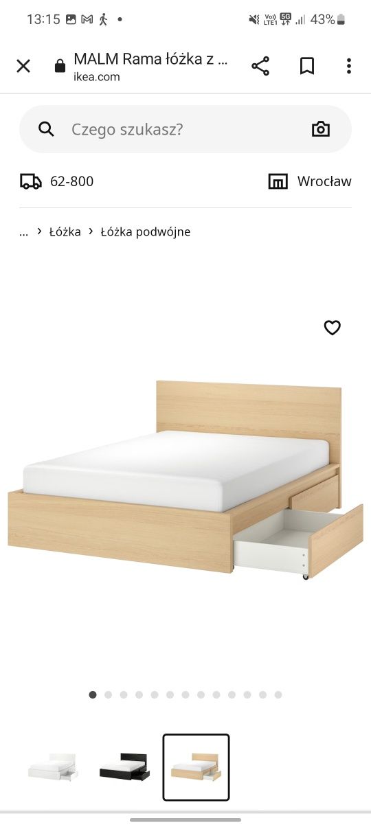 Łóżko IKEA z dwiema szufladami