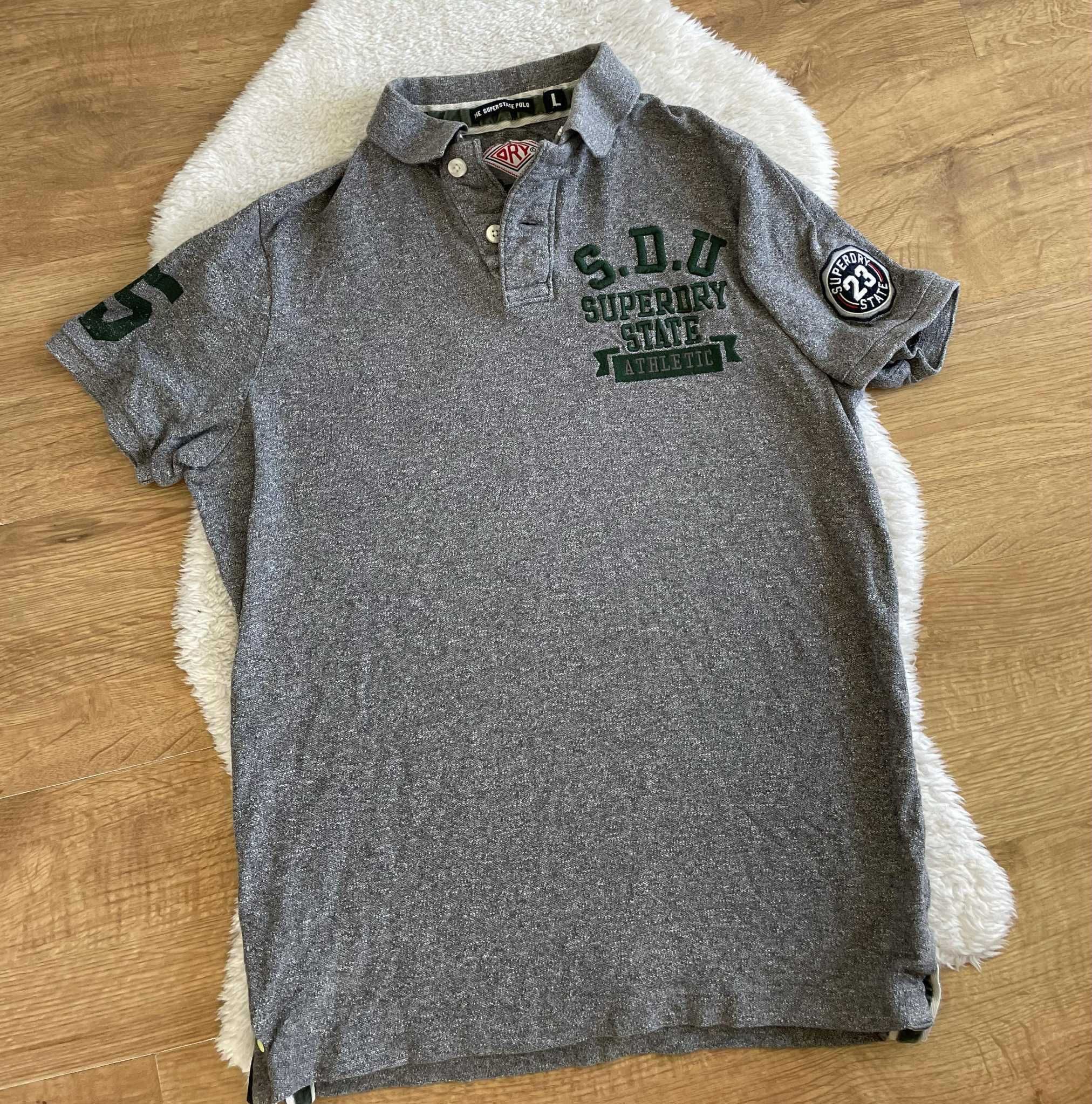 SuperDry szara koszulka polo t-shirt L męski