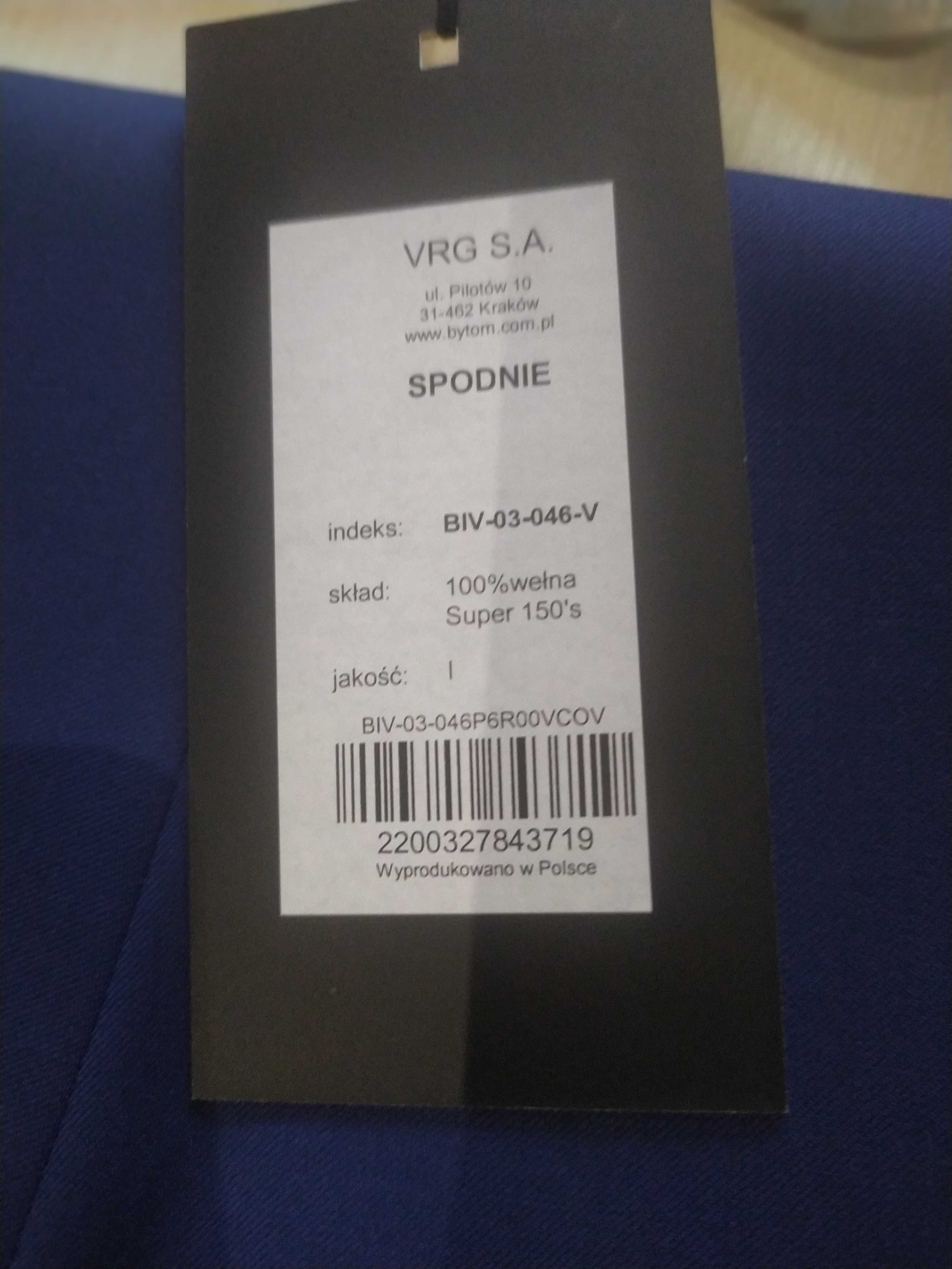 Nowy męski garnitur Bytom wełna super 100% 150S, 60/62, 2 szt. spodni