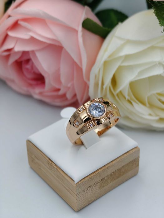 Sygnet męski pozłacany 18k złotem diamentowe oczko rozmiar 12