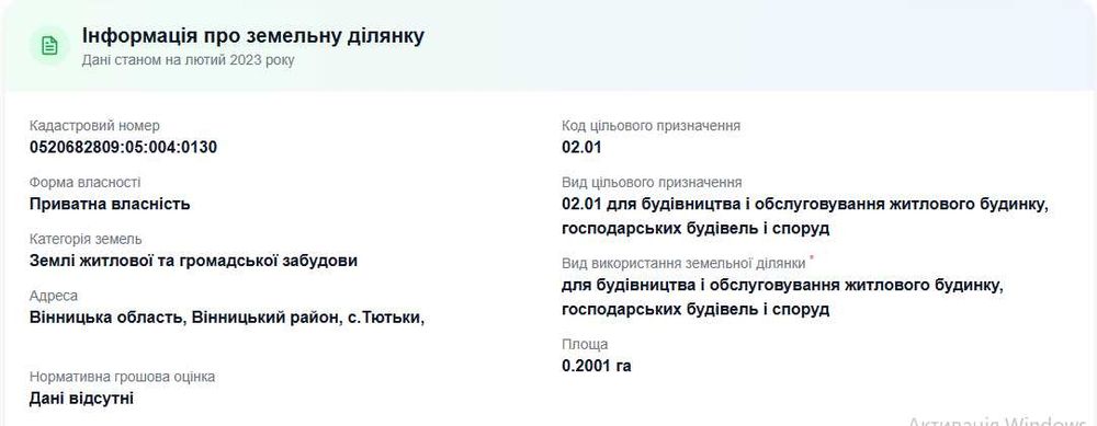 Земельна ділянка 20с (24м на 84м) під будівництво с. Тютьки