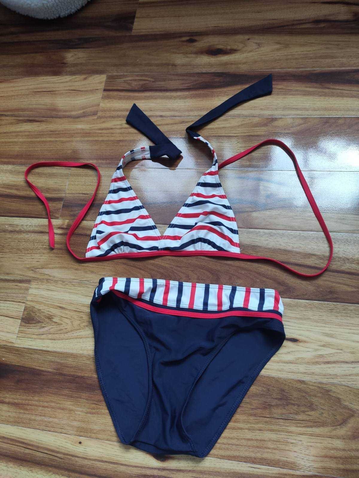 Dziewczęce bikini, 2 części, kolorowe paski, używane, r. 36, Zalewski