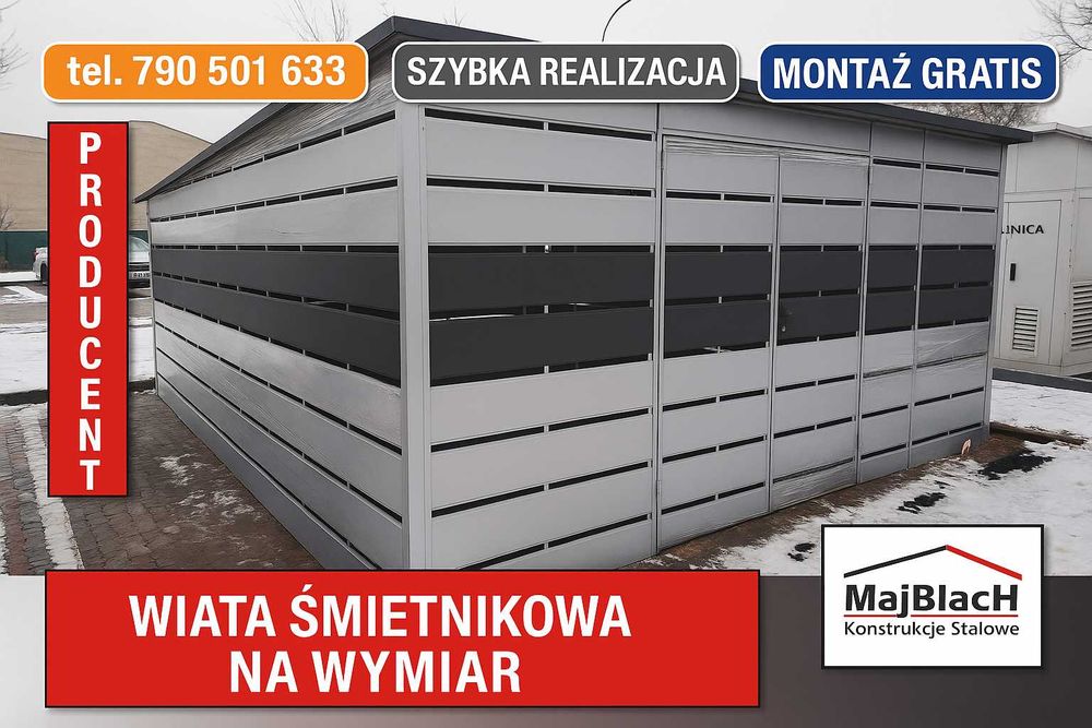 Wiata Śmietnikowa Biała Magazyn ŚMIETNIK Blaszany Schowek – Maj-Blach