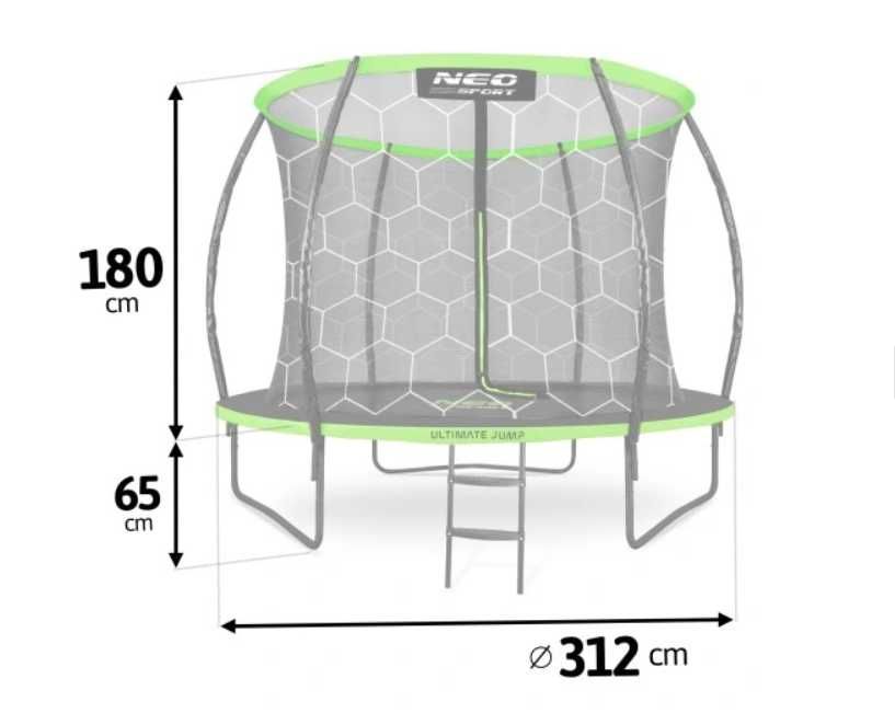 Батут Neo-Sport 312 cm см з драбинкою і захисною сіткою ПОЛЬЩА