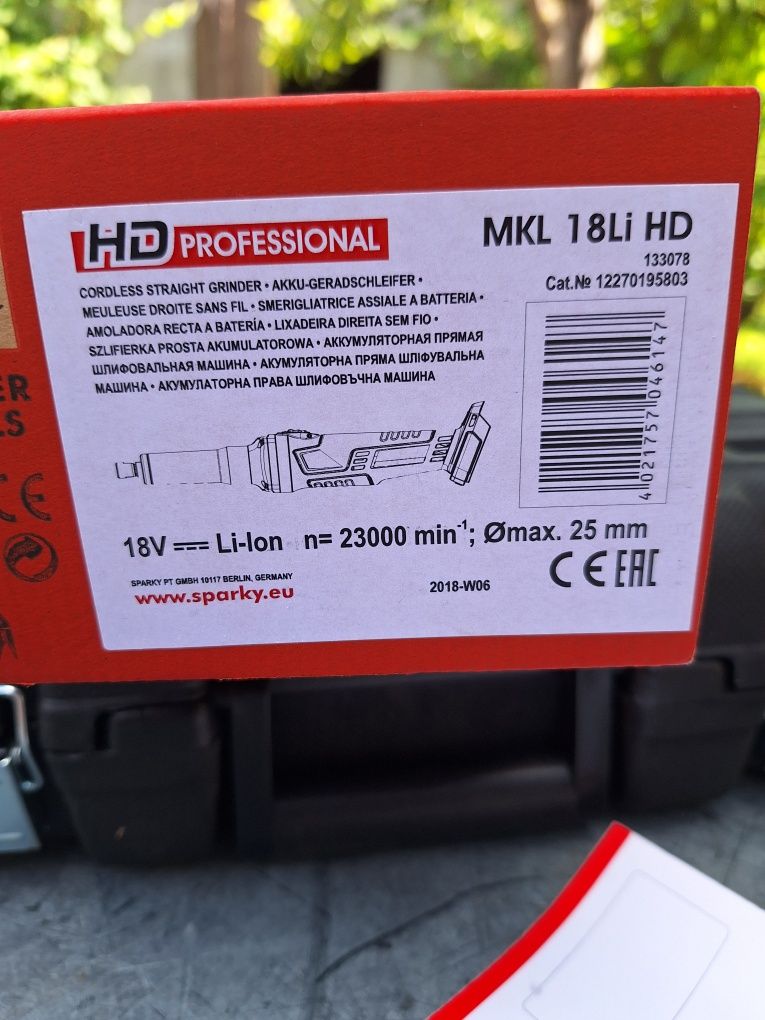 Szlifierka prosta aku 4ah Sparky MKL18Li HD