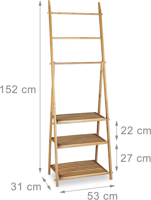 Toalheiro de pé em escada dobrável bambu 152 x 53 x 31 cm ENVIO GRÁTIS