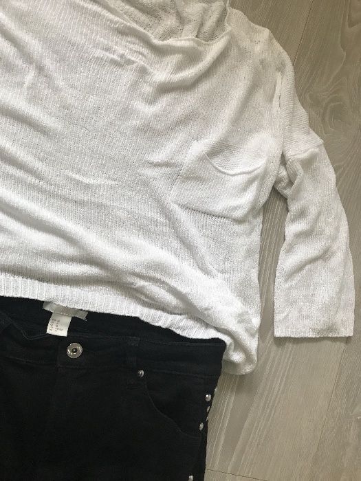 Zestaw spodnie czarne h&m 2018+sweterek szenil biały 40 L 38 okazja!