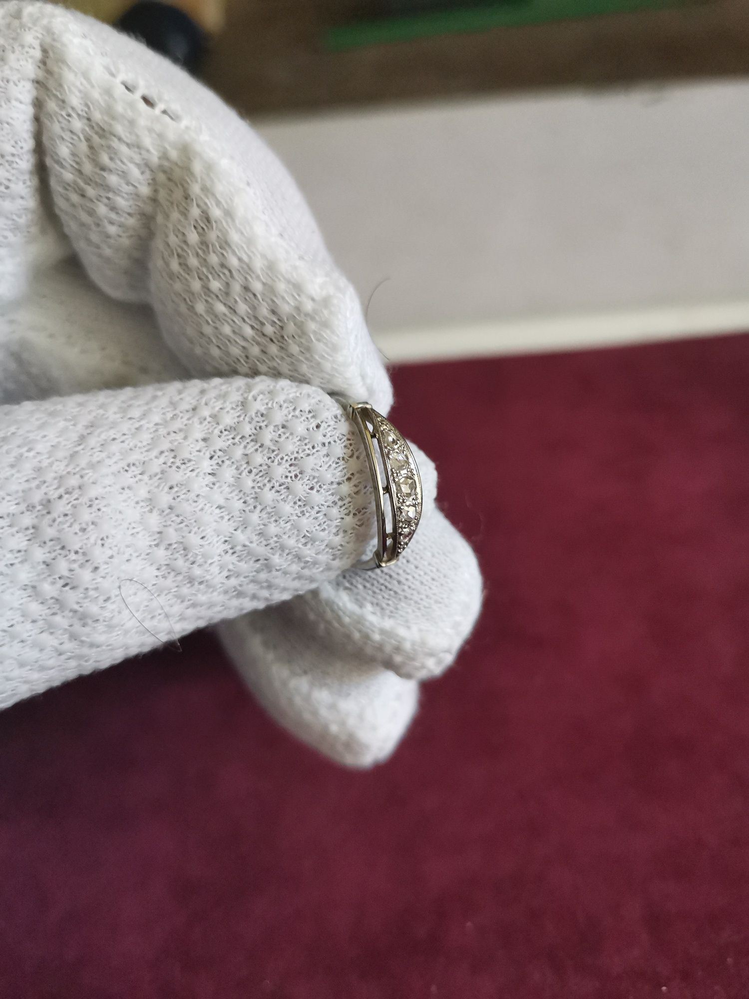 Pierścionek białe złoto 18k z brylantami stare szlif