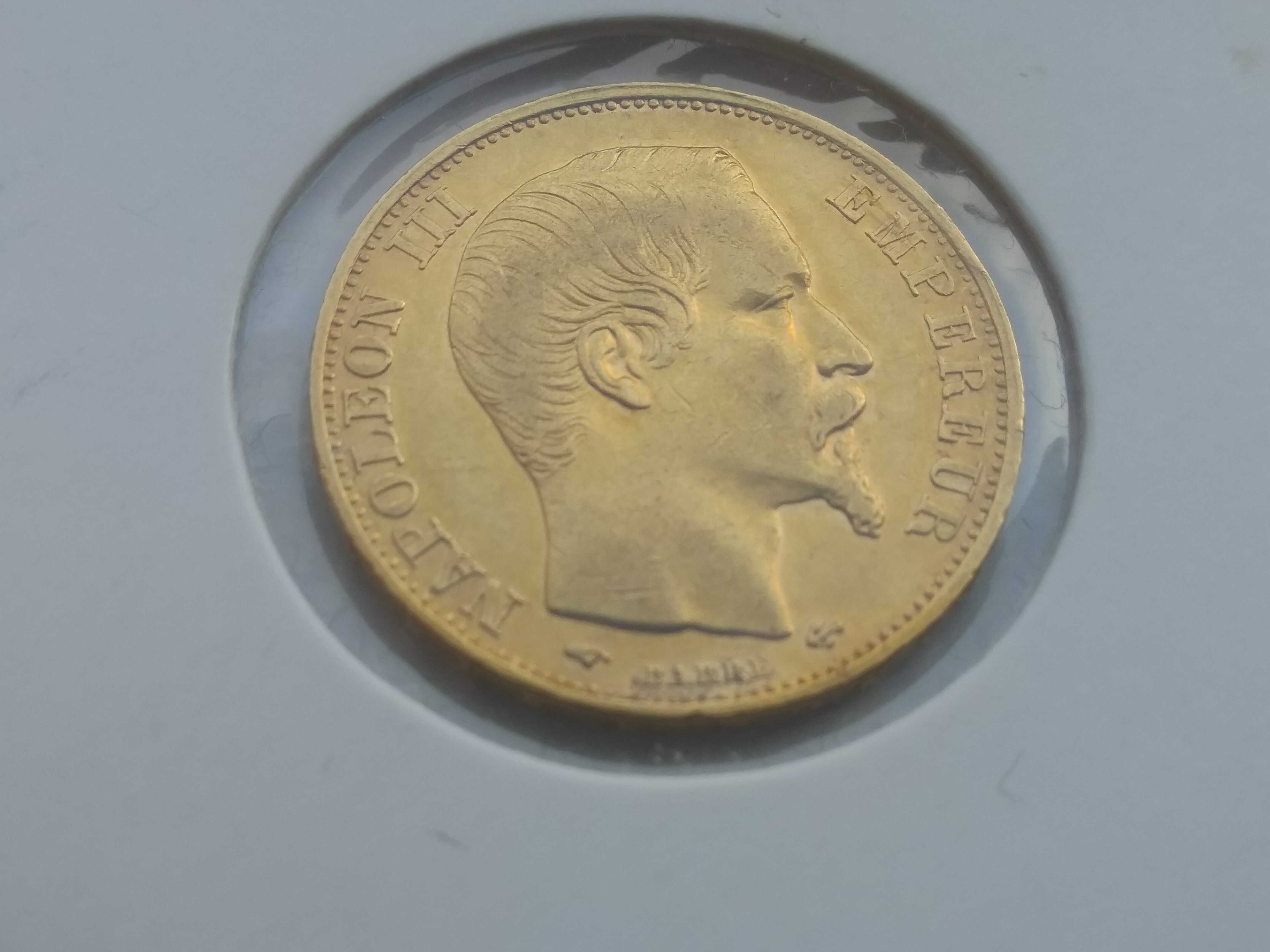 1859 Francja, Napoleon III - 20 franków, Au 900, 6,45 g. Stan 3+/2-