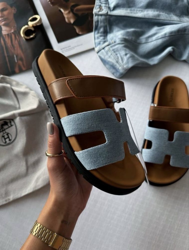 Жіночі шльопанці hermes chypre apricot sandals jeans brown premium