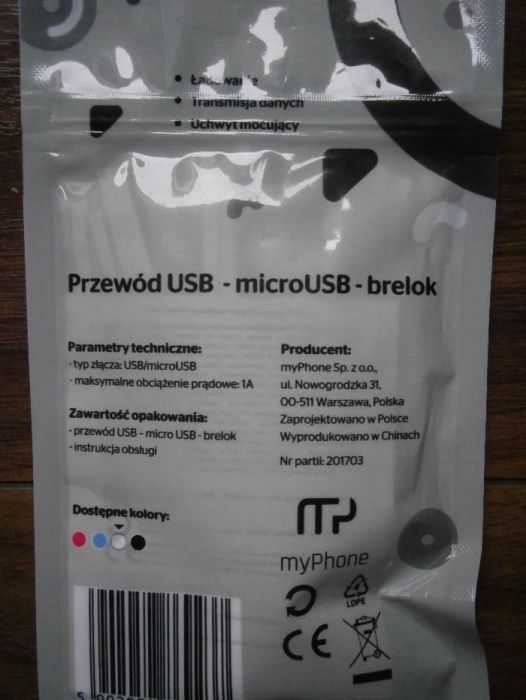 Przewód USB micro USB brelok na breloku breloczek Smarty