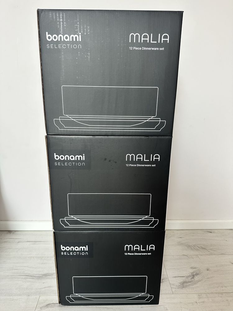 Zestaw naczyń obiadowy Bonami Malia 18 szt. talerze, miski, kamionka