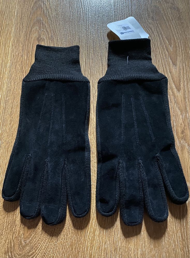 Rękawiczki skórzane zamszowe Barneys New York czarne ocieplane UNISEX