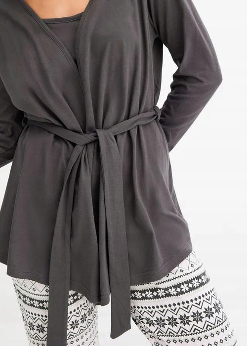 B.P.C piżama damska 3-elementowa top bluzka kopertowa spodnie szara 44