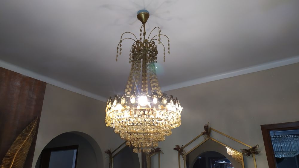 Candeeiro Lustre em saco "castelinhos" dourado