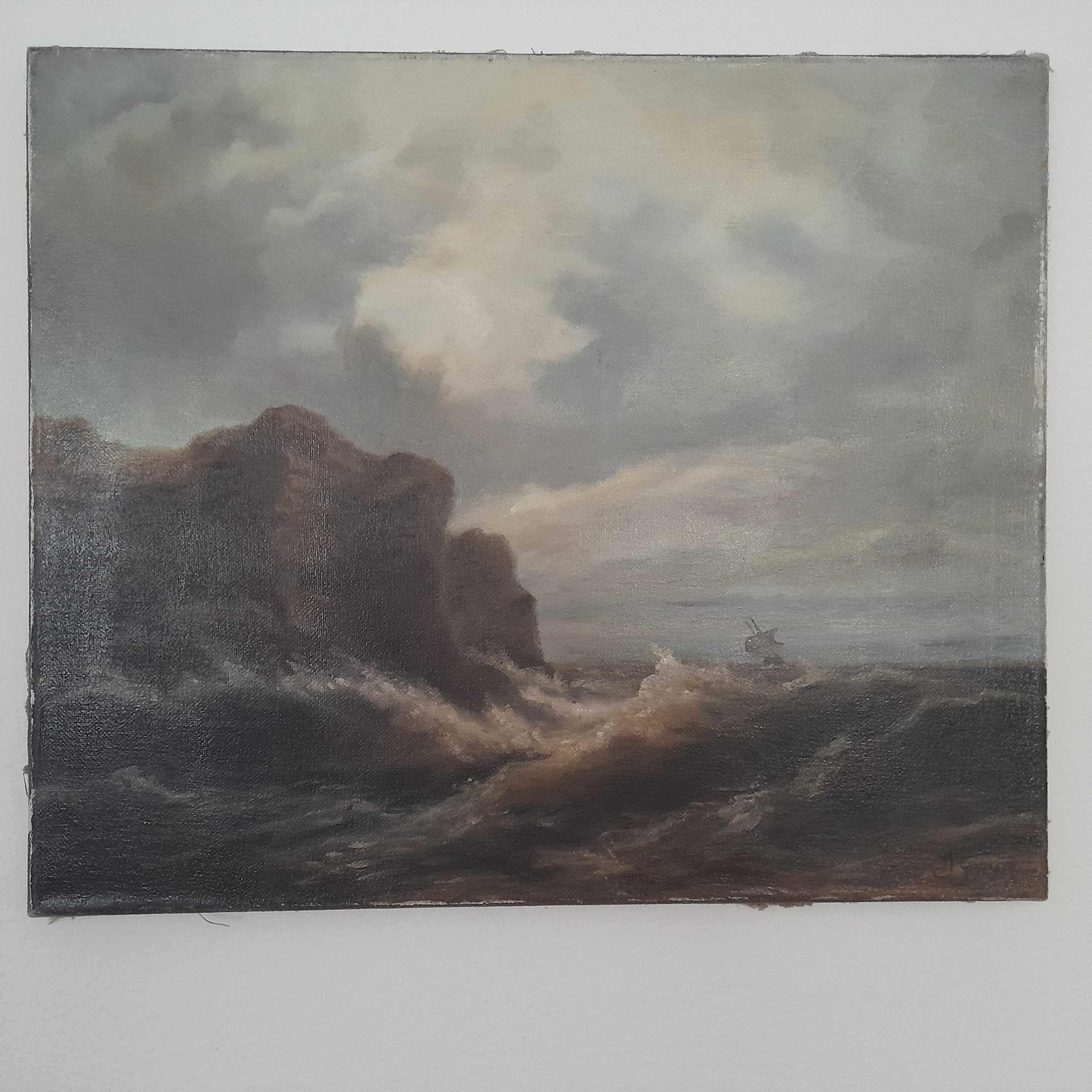 Unikalny obraz olejny "Niebezpieczny brzeg" J.Gerson 50x60