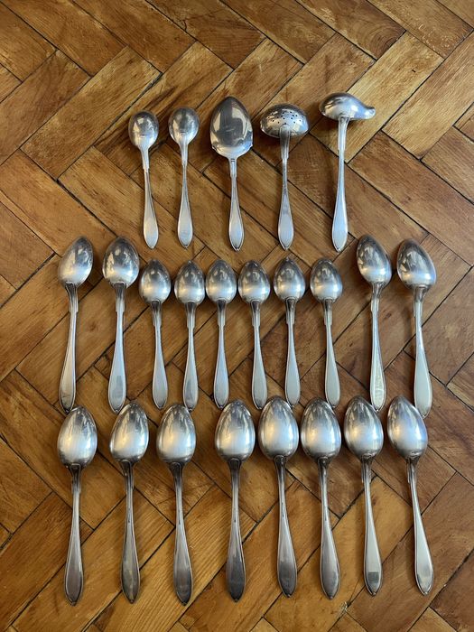 Sztućce posrebrzane stare łyżki obiadowe deserowe platerowane hefra