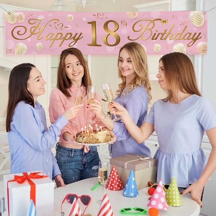 Baner na 18 Urodziny Wodoodporny  40cm x 180cm Różowo-Złoty