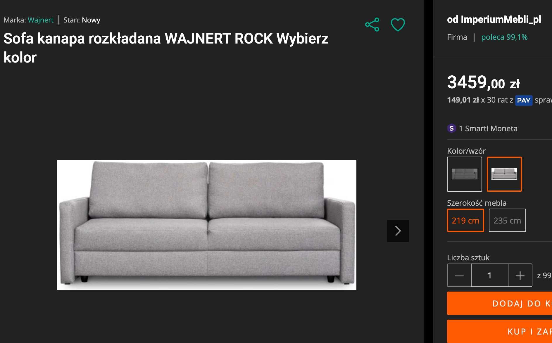 Sofa rozkładana 3-osobową Wajnert – model ROCK