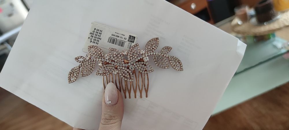 Ozdoba ślubna do włosów grzebyk rose gold różowe złoto diamenciki