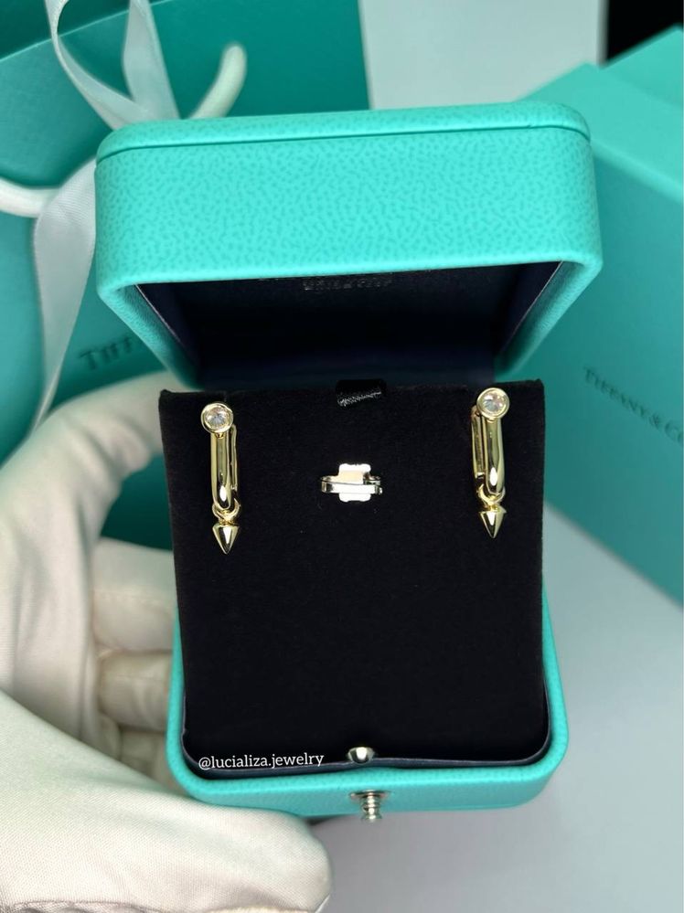 Золотые Серьги в стиле Tiffany с бриллиантами 0.37ct