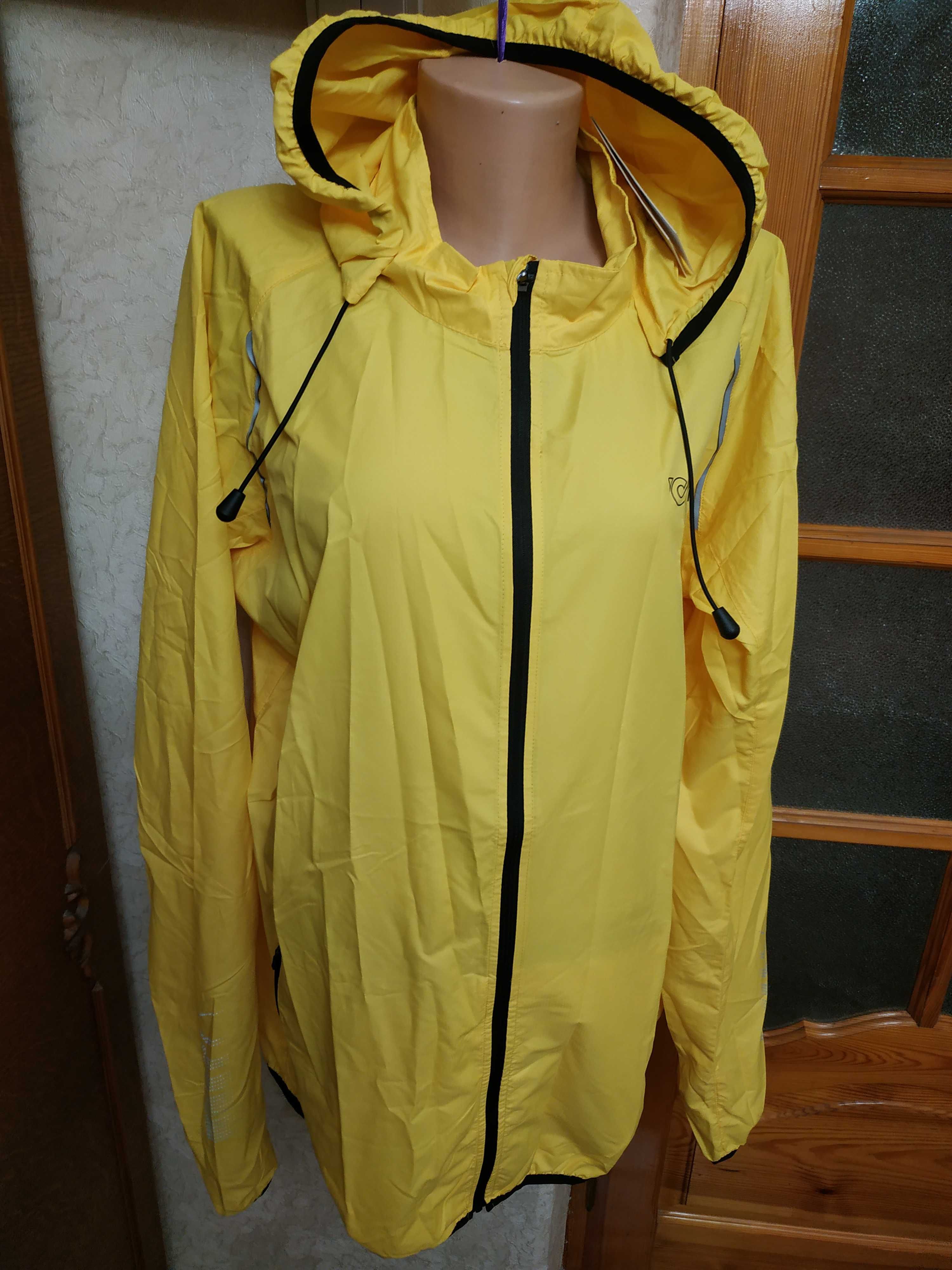 Спортивный яркий желтый велодождевик Post с капюшоном ХХХL вес 150 гр.